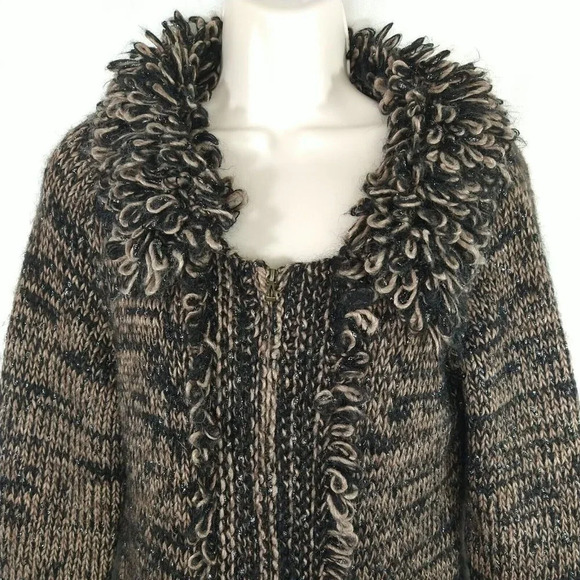 Leifsdottir Anthropologie Zip up Cardigan Sweater Size S Brown Black Metallic - Picture 2 of 7